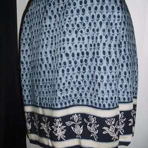 Charter Club,mini skirt,wrap skirt,button,border,batik print,blue,gray,UNIQUE